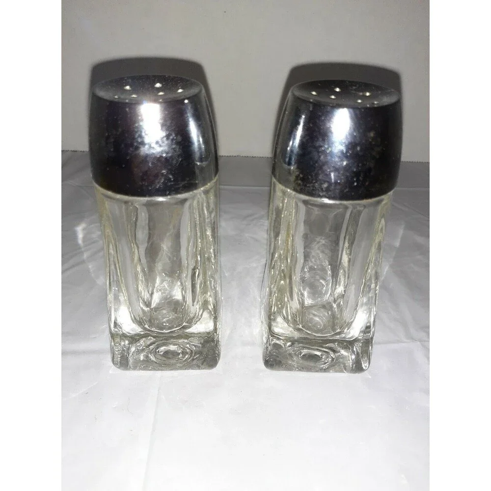 Vintage Heavy Clear Glass Salt And Pepper Shakers 4.25 inches tall